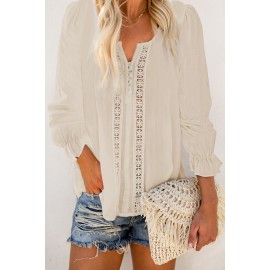 Apriot Bohemian Bubble Sleeve Eyelet Blouse